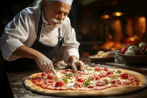 Pizza perfezione mondo classe forno al forno delizie decorazione con toppingsai generativo foto