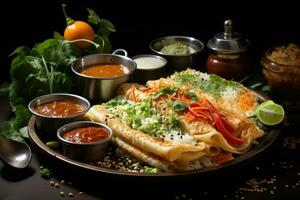celebrare indiano culinario delizie insieme a, indiano curry, tandoori delizie, biryani, strada cibo, dolce indulgenza. ai generativo foto