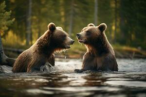 grizzly orso madre e cuccioli. HD qualità rasoio acuto immagini. ai generativo foto