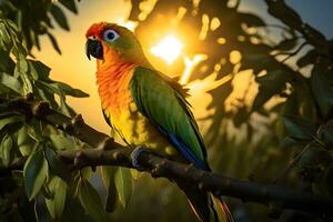 parot su un' albero. acuto immagini. ai generativo foto