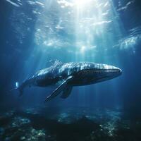 gobba balena scherzosamente nuoto nel chiaro blu oceano. ai generativo foto