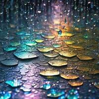 goccioline di pioggia un' avvicinamento Visualizza di liquido movimento foto