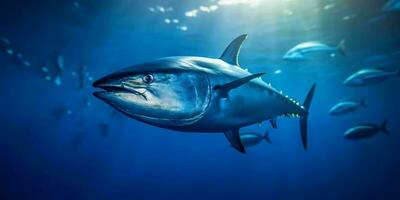 rosso tonno pesce sotto il oceano. generativo ai foto