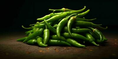 fresco verde peperoncino di Cayenna Pepe con acqua goccioline. generativo ai foto