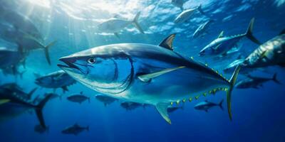 rosso tonno pesce sotto il oceano. generativo ai foto