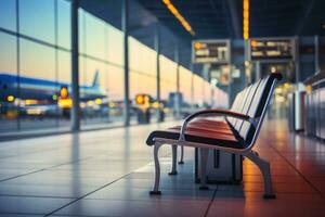 aeroporto sala con un aereo nel il sfocato sfondo. generativo ai. foto