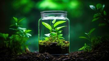 verde pianta nel bicchiere vaso un' simbolo di finanziario crescita e prosperità ai generato foto