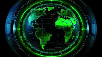 leggero verde e nero carta geografica di continenti nel cyberpunk e scifi stile ai generato foto