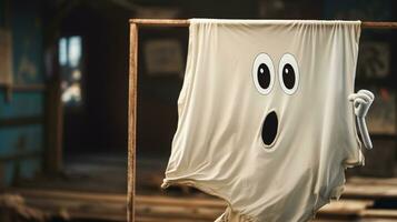 spaventoso e amichevole carino e divertente tessuto fantasma per Halloween ai generato foto