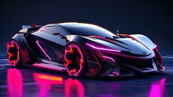 un' futuristico auto concetto con neon Accenti e elegante Linee un' vettore auto arte di toyota ai generato foto