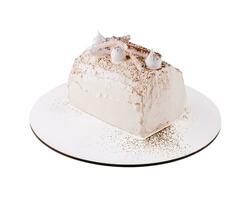 frustato crema torta su bianca piatto foto