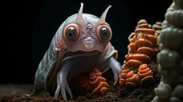 ai generativo realistico alieno lumaca piace creatura xenomorfo vicino su foto