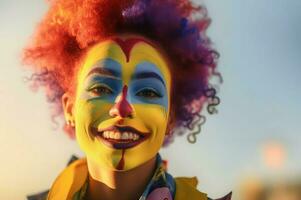 ragazza contento clown sorridente. creare ai foto