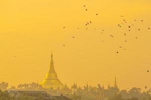 shwedagon pagoda al tramonto, grande pagoda dagon a yangon myanmar foto