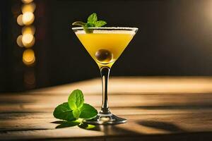 un' cocktail con un' verde oliva contorno. ai-generato foto