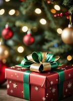 foto di il Natale albero e regalo scatole regali Natale luci contento nuovo anno ai generativo