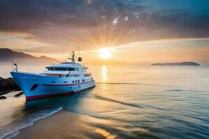 un' yacht a tramonto su il oceano. ai-generato foto