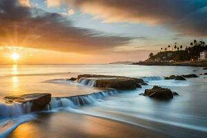 parete arte - fotografia - laguna spiaggia tramonto di jimmy Kirk. ai-generato foto