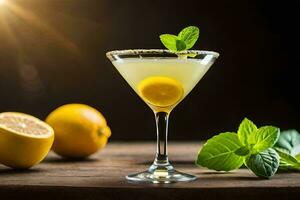 un' cocktail con Limone e menta le foglie. ai-generato foto