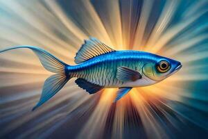 un' pesce con luminosa blu occhi e un' luminosa luce. ai-generato foto