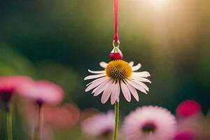 un' rosa fiore con un' rosso nastro sospeso a partire dal esso. ai-generato foto