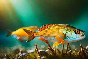 foto sfondo il cielo, pesce, acqua, erba, sole, pesce, acqua, erba,. ai-generato