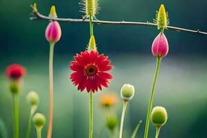 rosso fiore su un' ramo. ai-generato foto