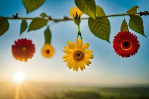 tramonto e fiori nel il sfondo. ai-generato foto