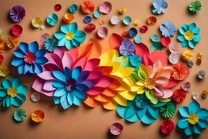 un' colorato carta fiore parete con molti diverso colori. ai-generato foto