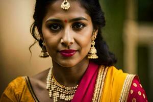 un' bellissimo indiano donna indossare tradizionale gioielleria. ai-generato foto