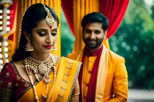 un' bellissimo indiano nozze nel mumbai. ai-generato foto