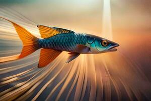 un' pesce con un' lungo coda e un' luminosa arancia e blu corpo. ai-generato foto