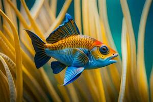 un' pesce con luminosa arancia e blu strisce. ai-generato foto