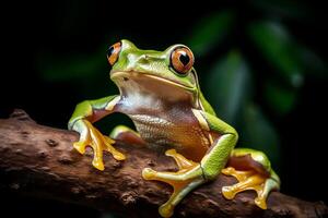 gratuito volante rana su ramo bellissimo albero rana su verde generativo ai foto