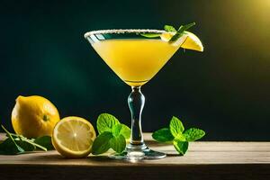 Limone Martini nel un' bicchiere con menta le foglie. ai-generato foto