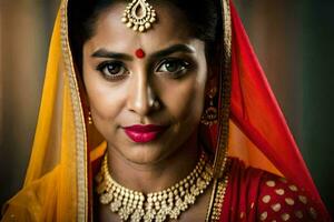 un indiano donna nel tradizionale abbigliamento. ai-generato foto
