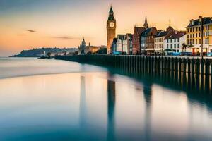 il grande Ben orologio Torre è visto nel il distanza. ai-generato foto