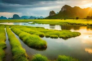 il Alba al di sopra di il li fiume nel chiang mai, Tailandia. ai-generato foto