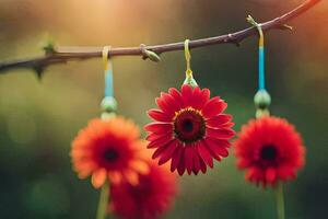 rosso fiori sospeso a partire dal un' ramo. ai-generato foto