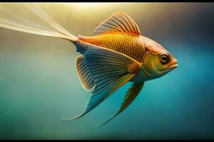 un' pesce con lungo pinne e un' luminosa giallo corpo. ai-generato foto