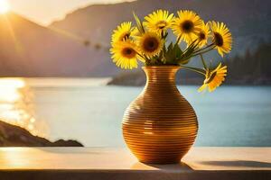 girasoli nel un' vaso su un' finestra davanzale. ai-generato foto