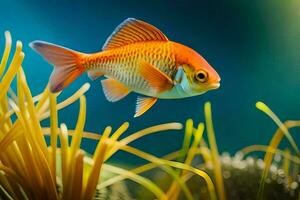 un' pesce rosso nuoto nel un acquario. ai-generato foto