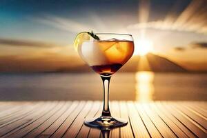 cocktail su il spiaggia a tramonto. ai-generato foto