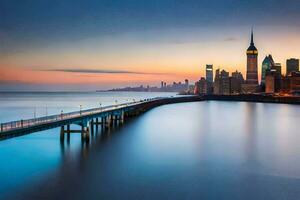 il Manhattan orizzonte a tramonto. ai-generato foto