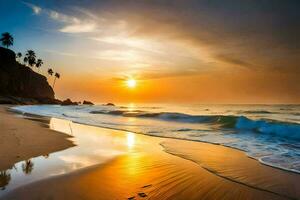 il sole imposta su il spiaggia nel kerala. ai-generato foto