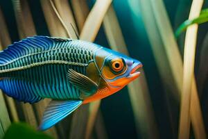 un' blu e arancia pesce con un' lungo coda. ai-generato foto