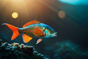 un' pesce con luminosa colori nuoto nel il oceano. ai-generato foto