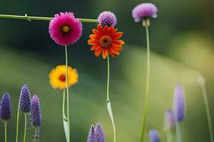 colorato fiori nel un' campo con un' sfocato sfondo. ai-generato foto