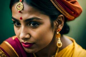 un' donna nel tradizionale indiano abbigliamento. ai-generato foto
