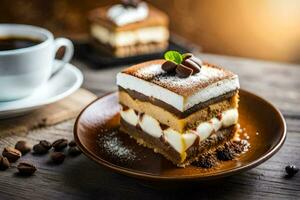 il migliore dolce nel il mondo è un' fetta di Tiramisù. ai-generato foto